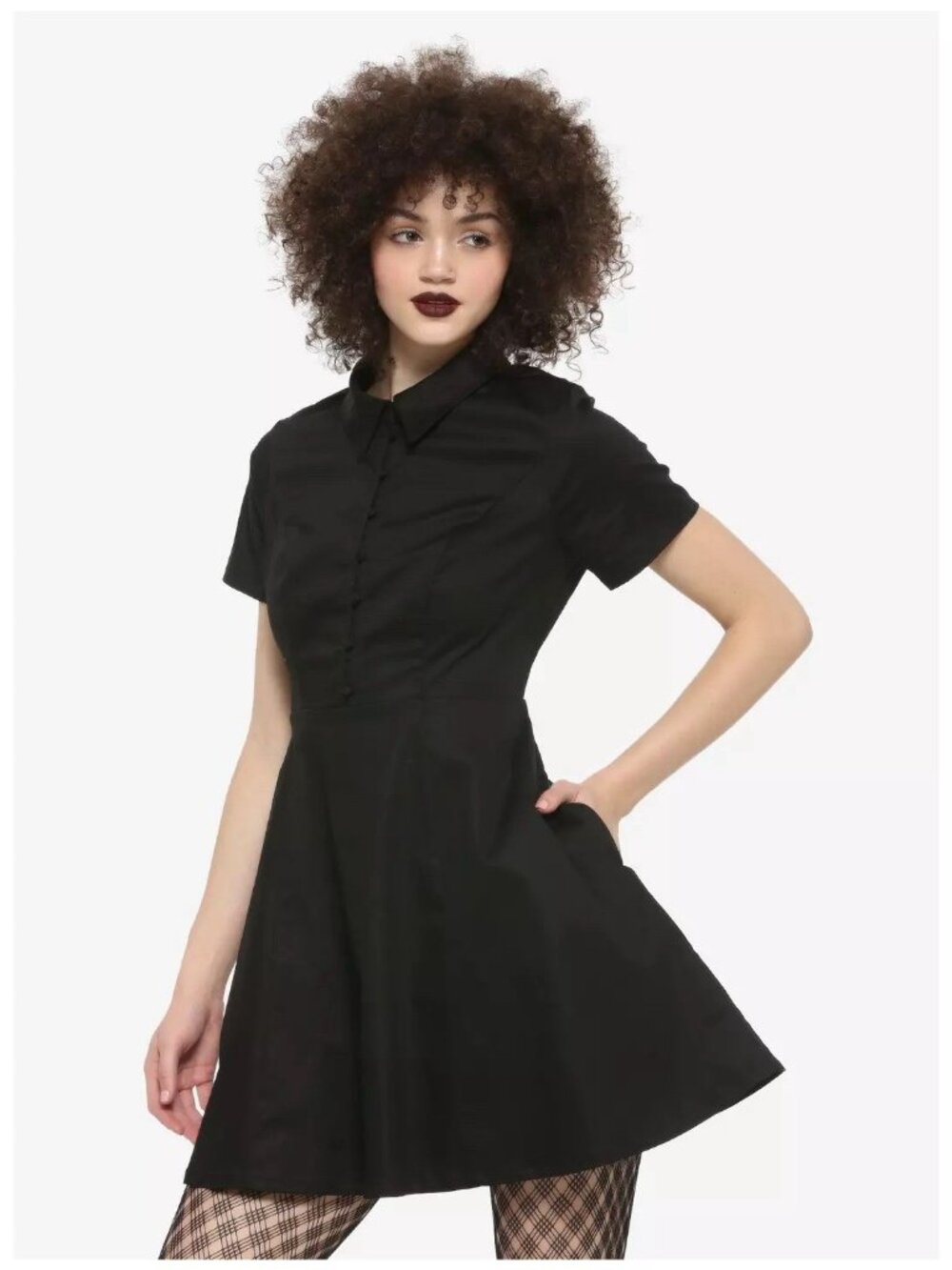 Hot Topic Black Button Front  Collared Dress L Goth Emo